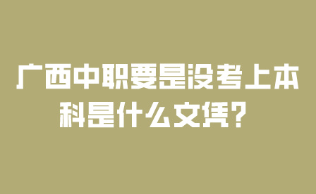 廣西中職要是沒考上本科是什么文憑?